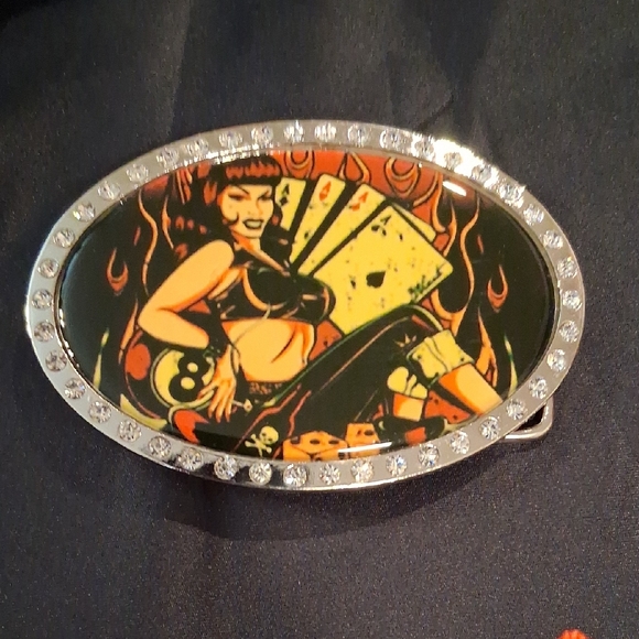 Unbranded Accessories - Lady Aces Black and Orange Rhinestone Oval Belt Buckle